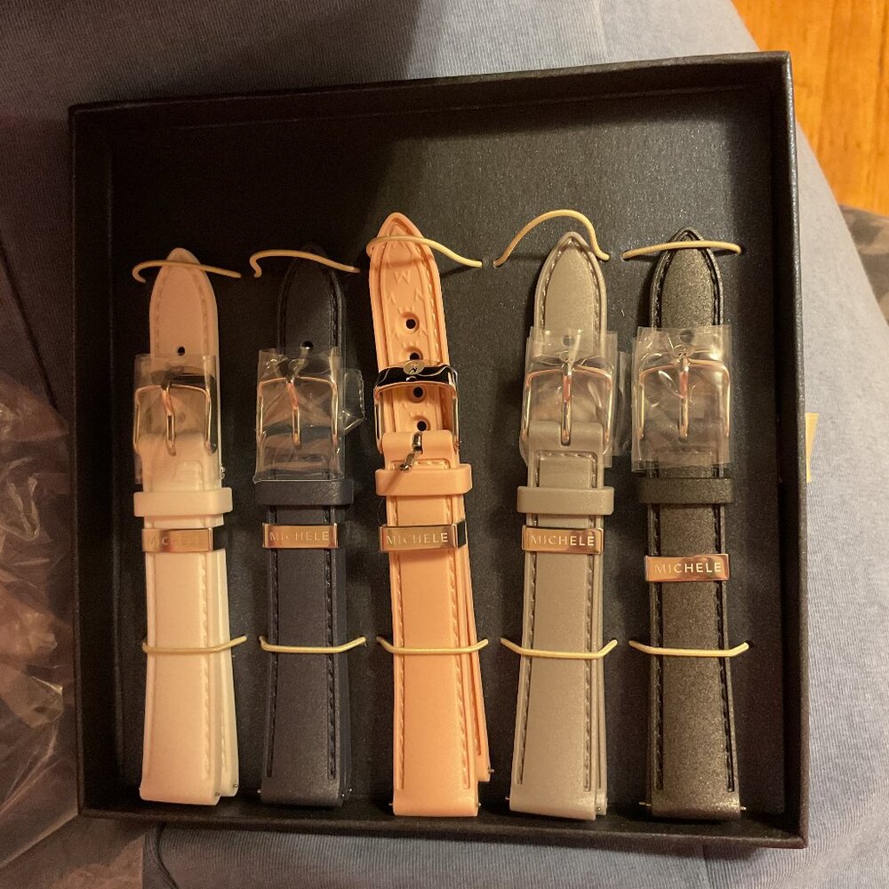Michele Leather Watch Strap Set in Cream, Navy, Blush, Gray, Black